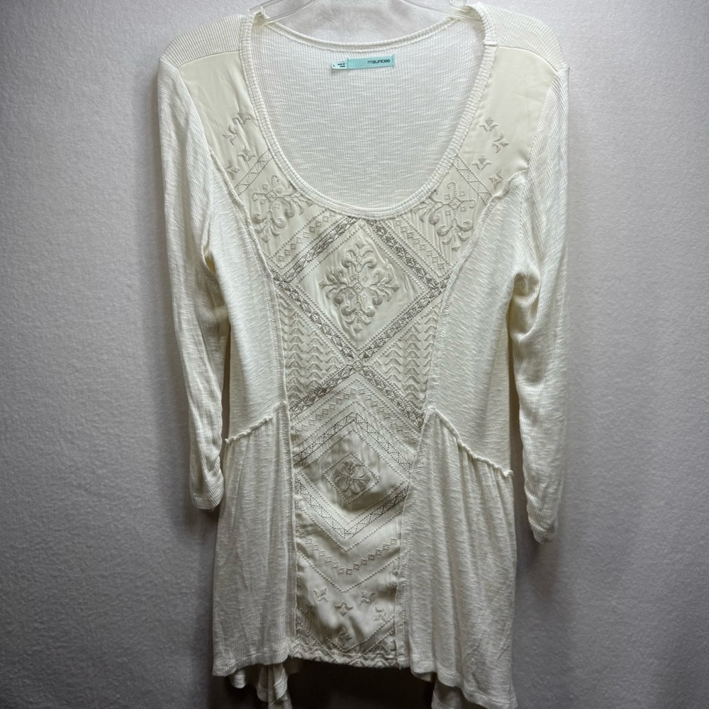 Maurice’s Women’s Large Ivory Pattern Shirt 3/4 Sleeve Fairycore